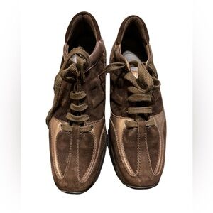 HOGAN women’s size 9.5‎ brown suede with bronze trim sneakers.